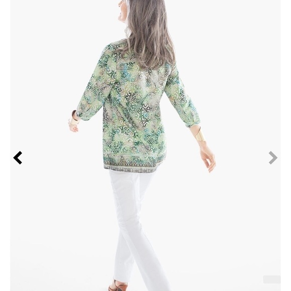 Chico’s Block-Print Green Cream Popover Lightweight Tunic Top Blouse Size S - Picture 9 of 16